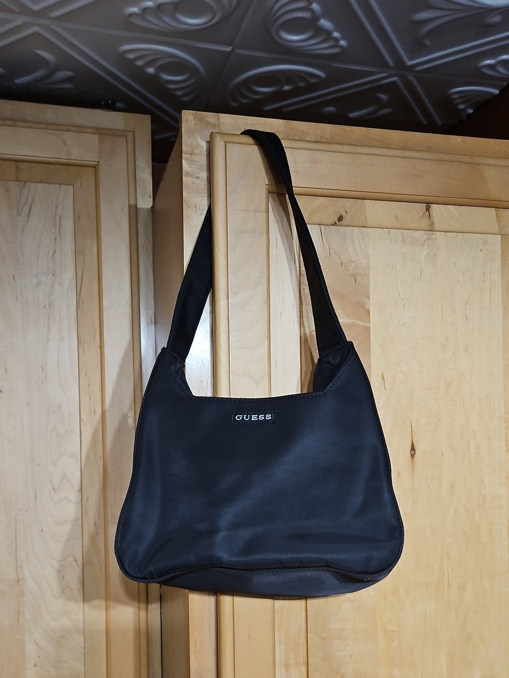 Vintage Guess Black Nylon Mini Shoulder Baguette Bag Y2K